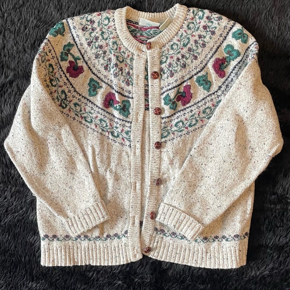 90s Y2K granny chic cottage core Northern Reflections fair isle cardigan Pansy - Picture 1 of 14